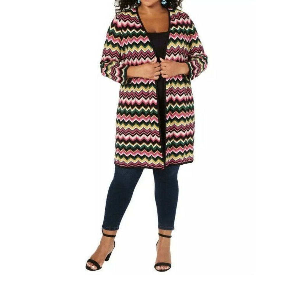 INC Womens Pink Chevron Open Front‎ Duster Top Cardigan Sz XS